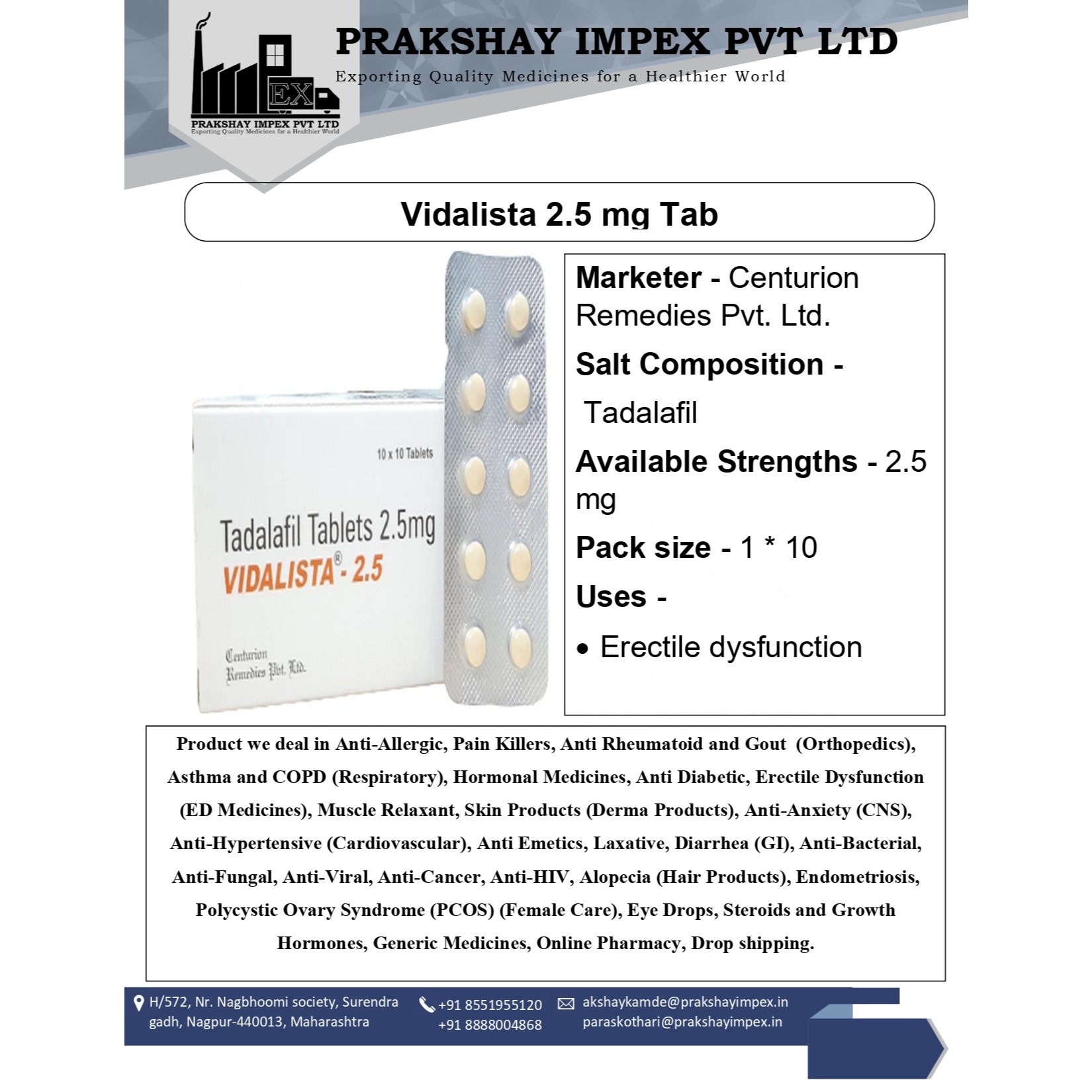 Tadalafil vidalista 2.5 mg