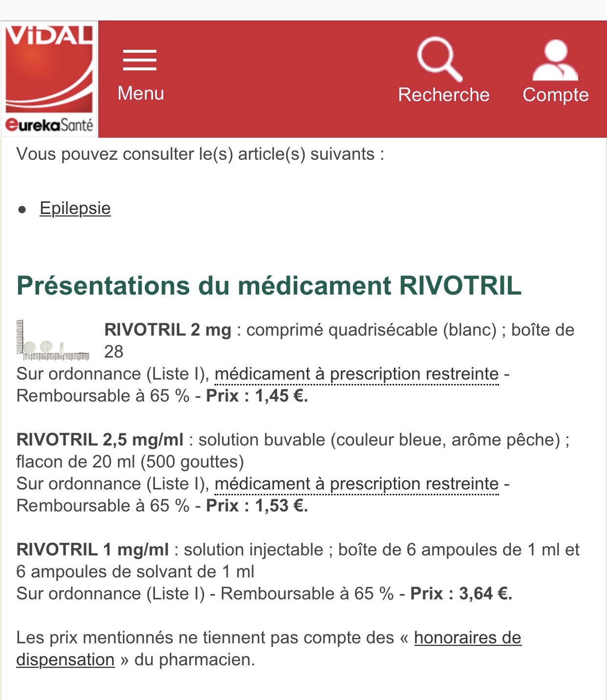 Rivotril Le Prix
