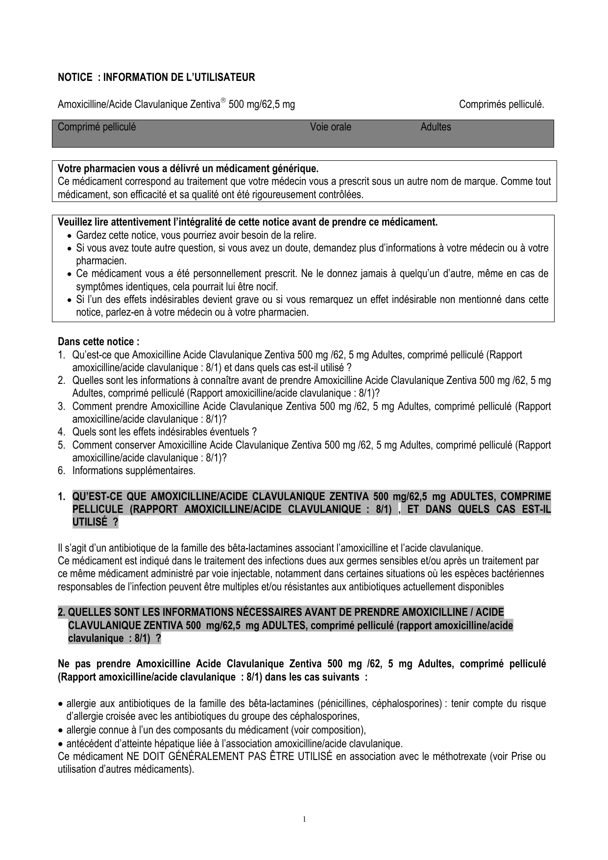amoxicilline 1g generique