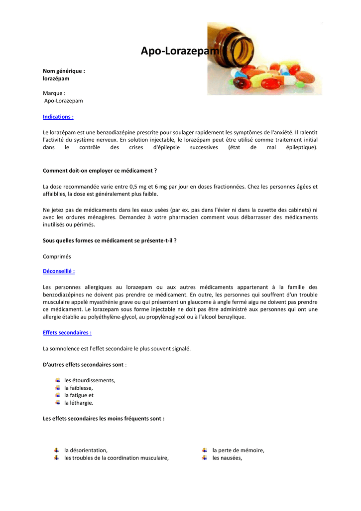 lorazepam generique de quel medicament
