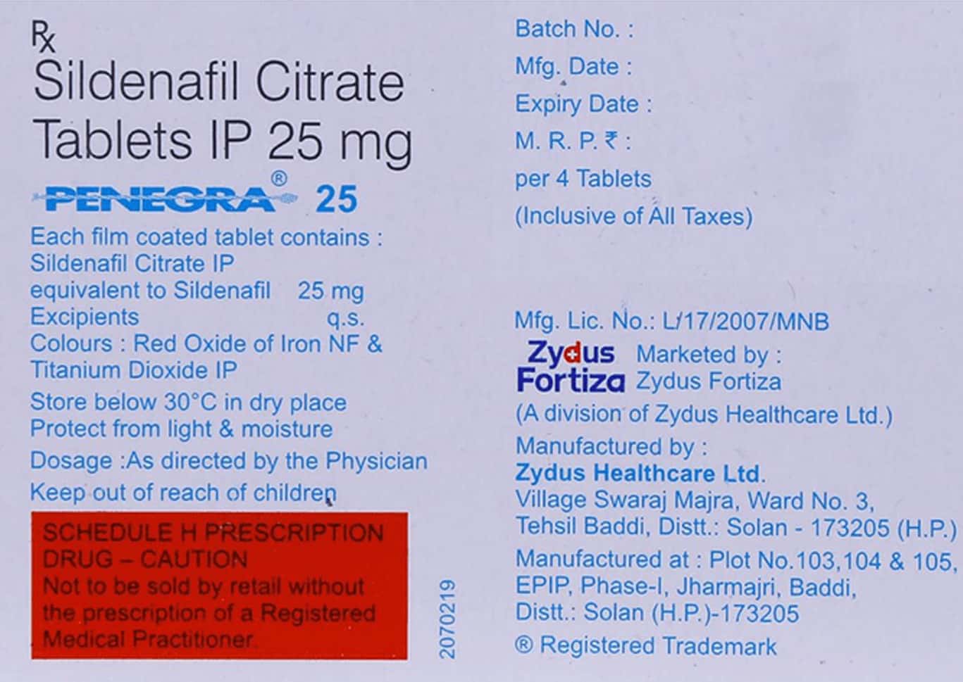 Zydus Fortiza Penegra 50 Mg