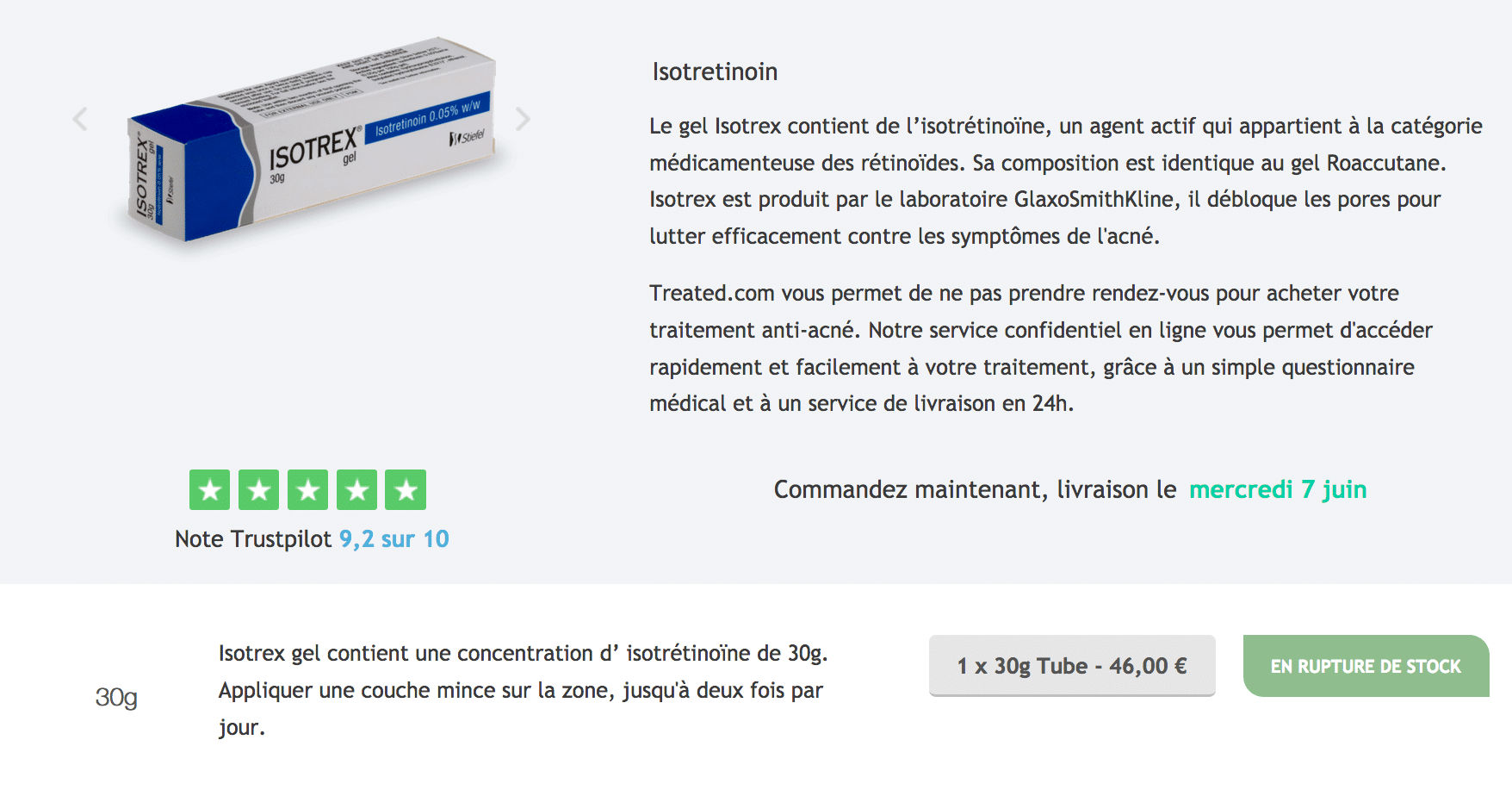 Isotrétinoïne Prix France