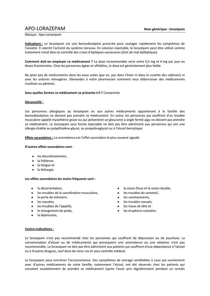 lorazepam generique de